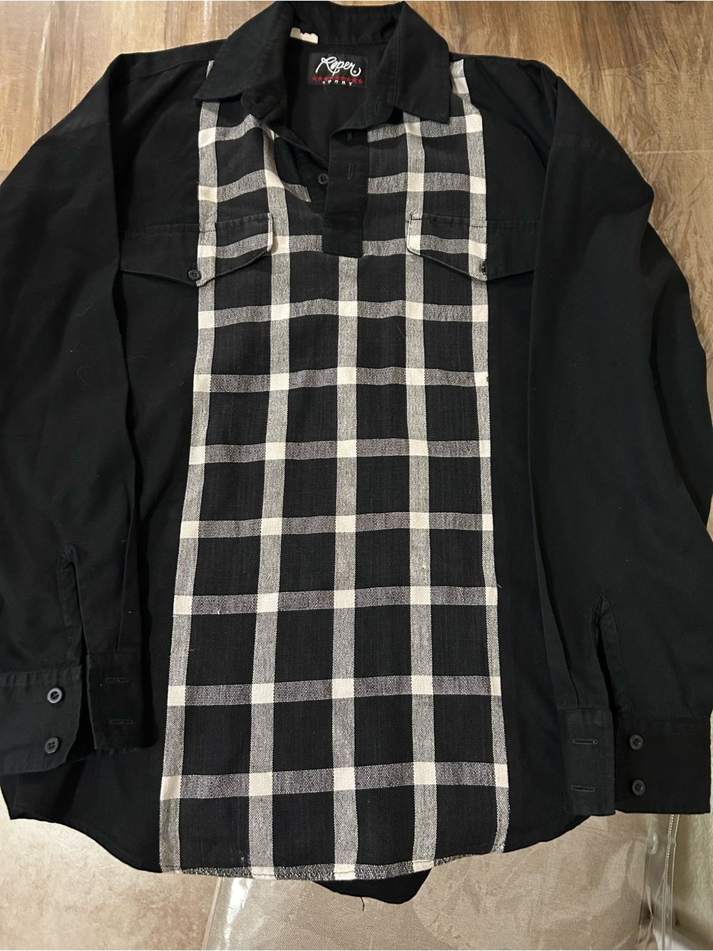 Roper Black Shirt Jacket with White Checked Front Panel